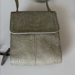 American Leather Co Floral Pattern Green Crossbody Bag